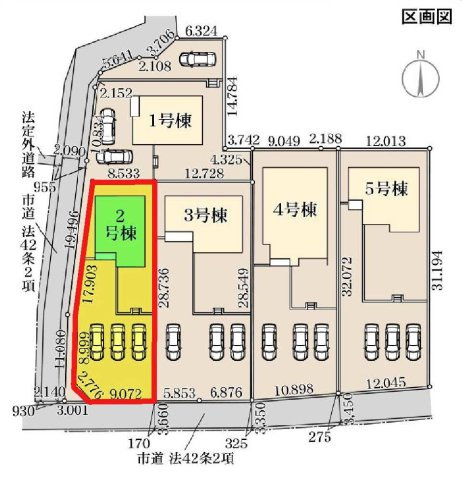 新築　渋川市金井第17　Livele Garden.S　2号棟の区画図|2号棟　区画図　南側接道幅員約3.3ｍ　	
