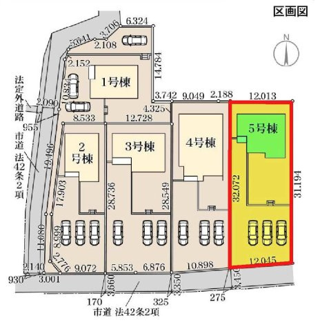 新築　渋川市金井第17　Livele Garden.S　5号棟の区画図|5号棟　区画図　南側接道幅員約3.3ｍ　	
