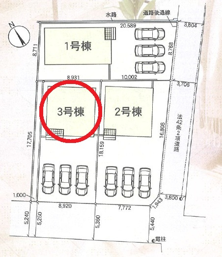西尾市南中根町第2　新築分譲住宅　全3棟　3号棟の区画図