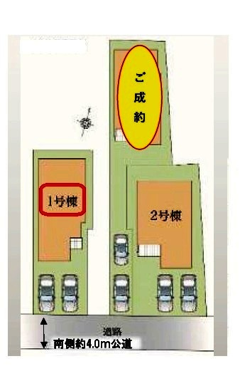 東村山市野口町4丁目・全3棟　新築一戸建　1号棟の区画図|【全3棟・1号棟】カースペース並列2台・土地面積130.60平米（約39.50坪）