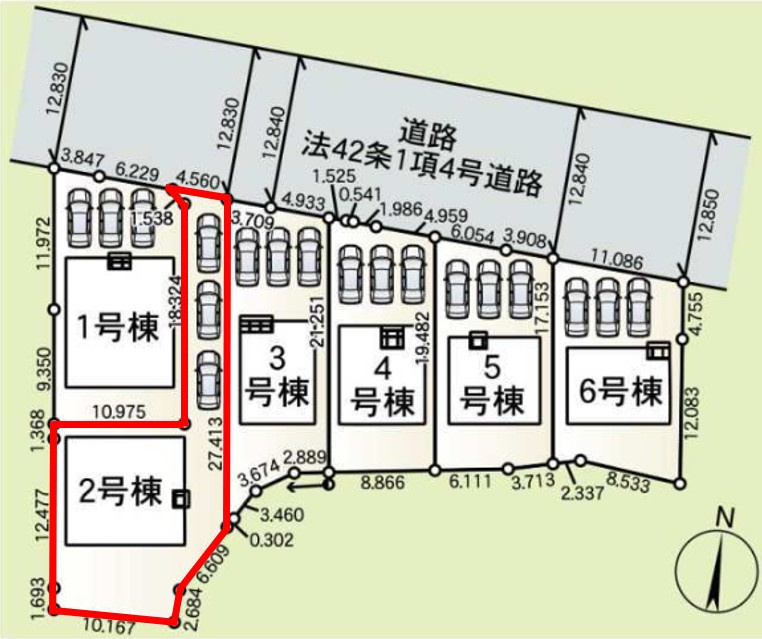 藤岡市岡之郷第３（全6棟）2号棟の区画図