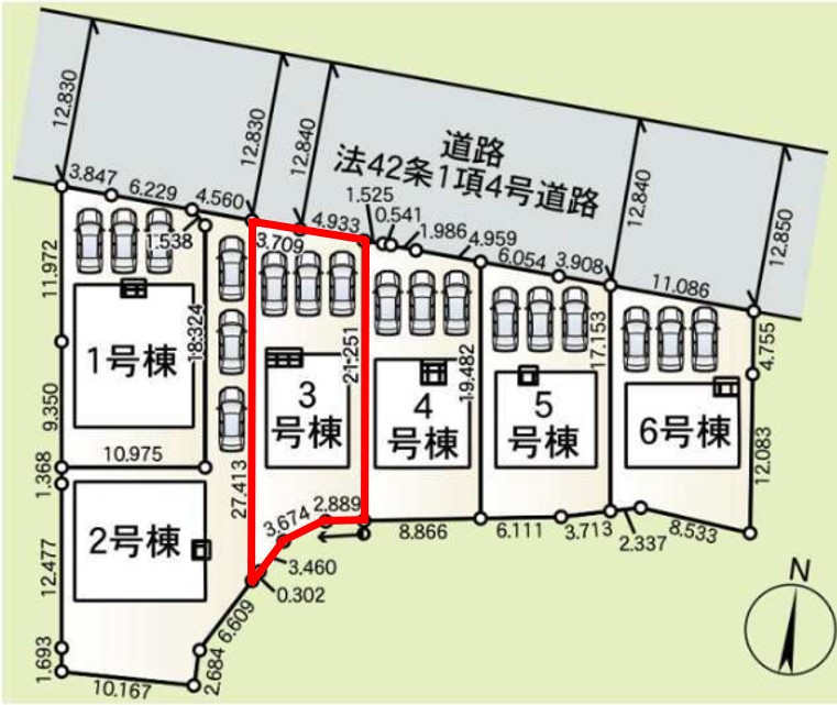 藤岡市岡之郷第３（全6棟）3号棟の区画図