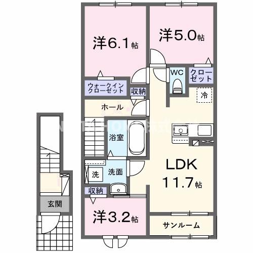 アンソレイエ高浜Ⅰの間取り|ペット可！２ＬＤＫの間取りにサービスルームの付いたお部屋です★