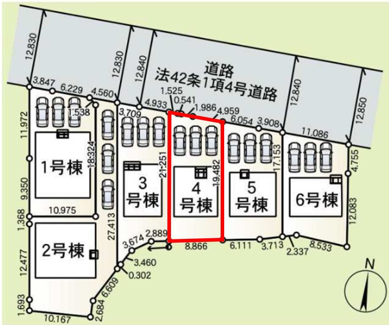 藤岡市岡之郷第３（全6棟）4号棟の区画図