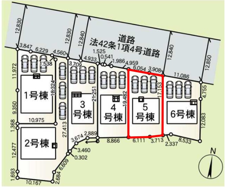 藤岡市岡之郷第３（全6棟）5号棟の区画図