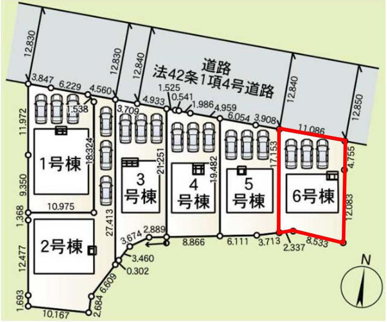 藤岡市岡之郷第３（全6棟）6号棟の区画図