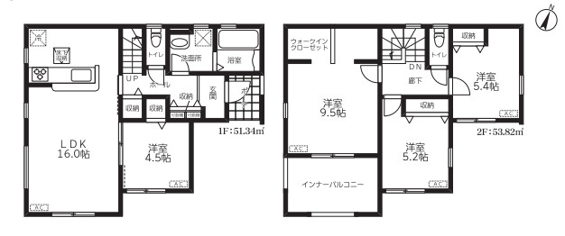蓮田閏戸　新築一戸建て　リーブルファインの間取り|リビング隣接4.5帖洋室はお子様のプレイルームにもオススメ♪