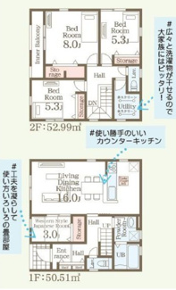 【間取り】 | 新築　新潟市東区物見山 第5 2号 | 4LDKS、駐車スペース3台可能