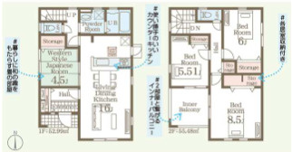 リーブルガーデンS第17渋川金井　2号棟の間取り|収納充実♪南向きの4LDKで陽当たり良好な間取りです！
土地面積288.36㎡、建物面積108.47㎡で十分な広さです！