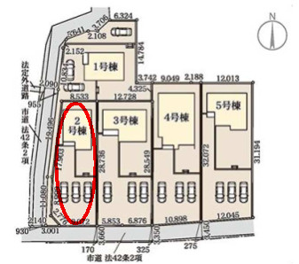 リーブルガーデンS第17渋川金井　2号棟の区画図|駐車場3台以上ご用意しています！並列駐車で出し入れしやすいです。
来客時も重宝します♪
