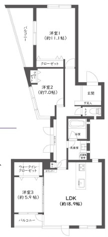 専有面積１０４㎡！！ひろーい室内でワンちゃんネコちゃんが遊びまわれる♪つまり、ペットファーストな部屋とも言えちゃう？な、【リフォーム／ハイツ東戸塚】の間取り