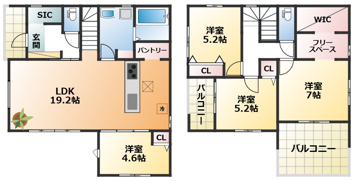 リガーレ宇都宮市石井町6期の間取り|全室南向きで陽当たりの良い間取りです