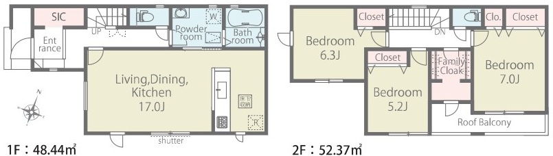 取手市新取手　2丁目　01期　新築戸建ての間取り|南向きで陽当り良好です♪
