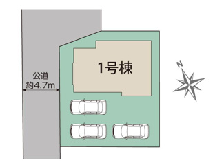 【区画図】 | 甲斐市 富竹新田 オール電化新築全1棟 1号棟 長期優良住宅 | 1号棟区画図　車3台駐車可能