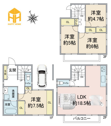 西宮市上ケ原四番町中古戸建│4LDK＋駐車1台可の間取り|※現況と図面が異なる場合現況を優先いたします。