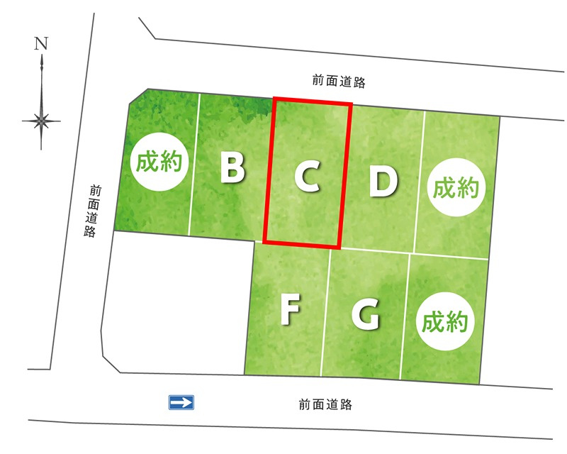 「敷地約52坪」高知市高そねC号地　建築条件付き売土地の区画図|残り5区画！
