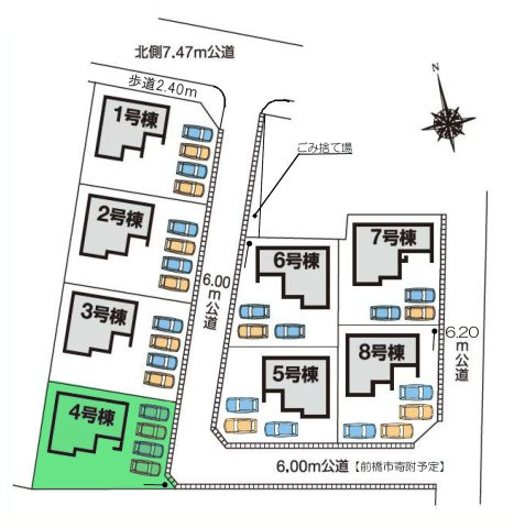 【区画図】 | フォーセール前橋市第5富士見町時沢ー④ | 敷地面積70坪！車は並列4台駐車可能！