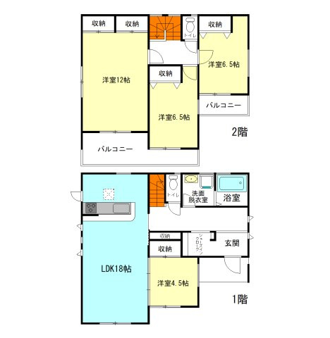 【間取り】 | フォーセール前橋市第5富士見町時沢ー③ | 玄関には嬉しいシューズインクローク完備！
全居室南向きのモダンな洋室仕様！