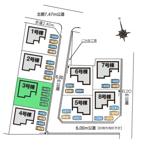 【区画図】 | フォーセール前橋市第5富士見町時沢ー③ | 敷地面積70坪！車は並列4台駐車可能！