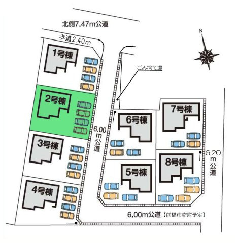 【区画図】 | フォーセール前橋市第5富士見町時沢ー② | 敷地面積70坪！車は並列4台駐車可能！