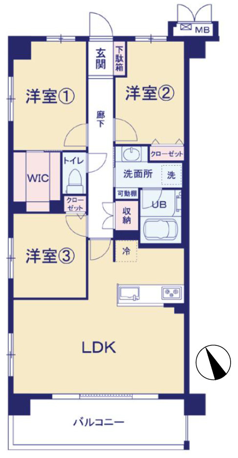 プレシス多摩永山レヴィエの間取り|3LDK、価格4580万円、専有面積76.26㎡、バルコニー面積11.16㎡
