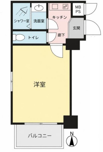 ライオンズマンション大森本町第2の間取り|ユニットバス→独立洗面台とシャワールーム、トイレにリフォーム済！1K17.71㎡角部屋