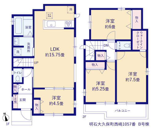明石市大久保町西嶋1057（全2）B号棟の間取り|4LDK＋WICです。