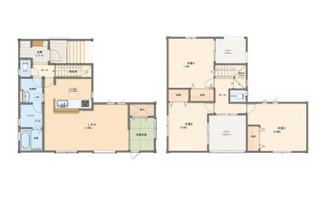 福岡市東区西戸崎5丁目第1-4棟（1号棟）の間取り|全居室収納付きで便利です。