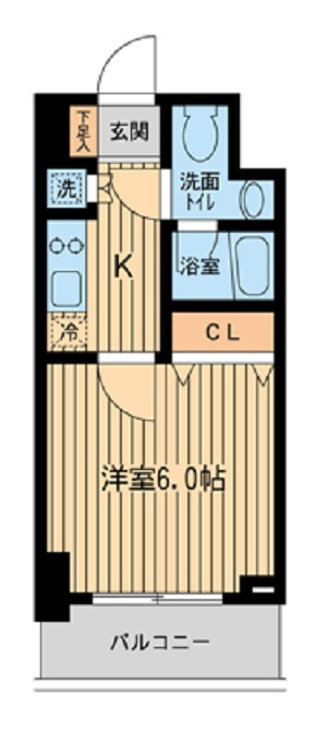 KDXレジデンス雪谷大塚の間取り|洋室6帖の1Kバストイレ別独立洗面台！