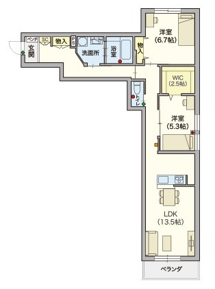 （シニア限定）ヘーベルVillage横須賀うみかぜ公園の間取り|シニアに優しい充実した設備