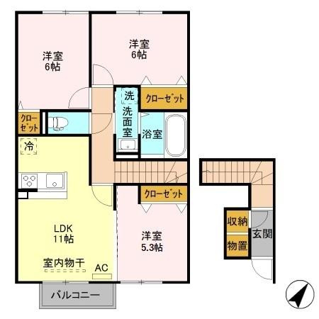 ラ・プラージュの間取り|間取図（ラ・プラージュ 203）3LDK