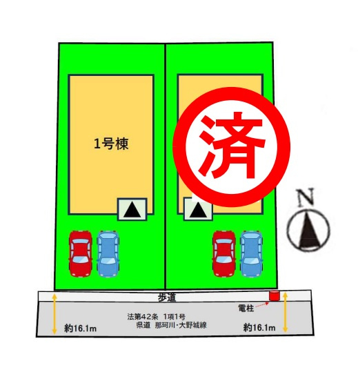 【区画図】 | 春日市松ケ丘3丁目1期　1号棟（全2棟）【仲介手数料無料・0円】 | 区画図です。1号棟