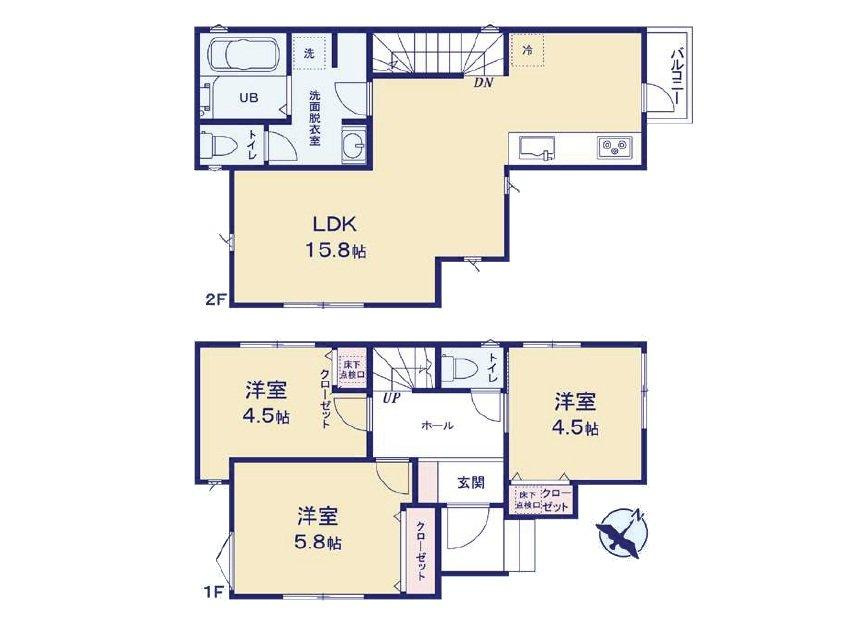 【横浜市神奈川区中丸39-10新築戸建て】★仲介手数料無料★（斎藤分小学校・栗田谷中学校）の間取り