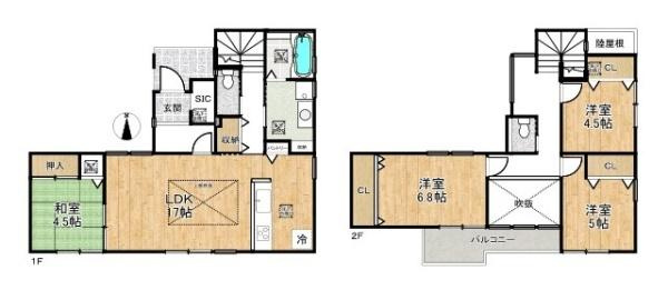 グレーシア別所 １０号地 ／新築一戸建の間取り|■広々したリビング１７帖・４ＬＤＫの間取り！大容量の収納など、ご家族のお住まいにピッタリです！
