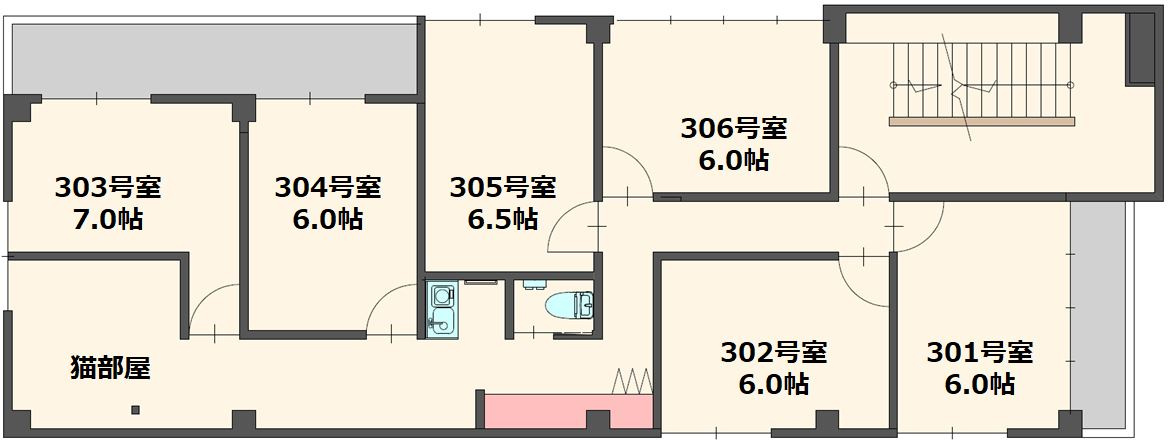 わんにゃんハウス新小岩の間取り|１階には３戸、２階には７戸、３階は６戸の個室があり、J:COMのインターネット回線も各部屋個別に無料