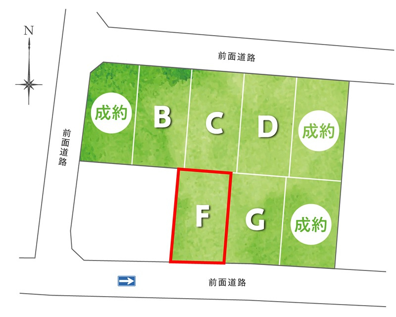 「南向き」高知市高そねF号地　建築条件付き売土地の区画図|残り5区画！