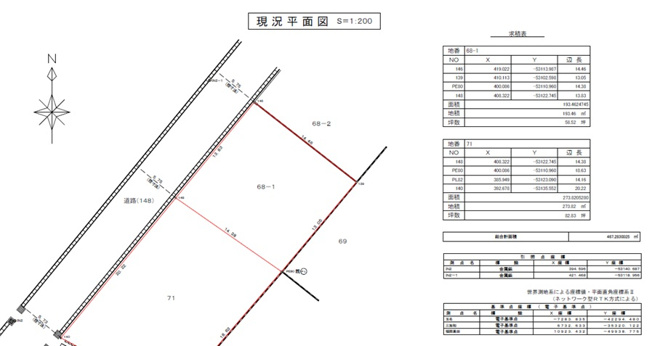 【土地図】 | 西原町3丁目売地（北側） | 測量済みです。建物を計画される際には参考にされてください。