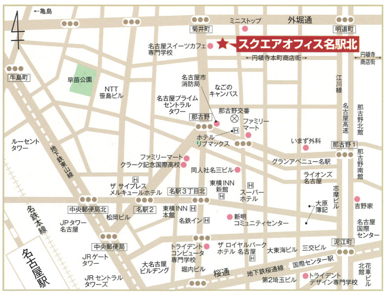 スクエアオフィス名駅北の地図