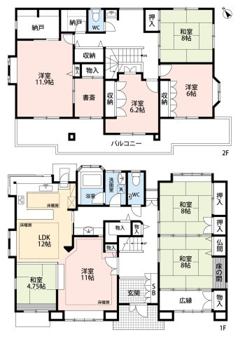 小牧市大字文津　中古戸建の間取り|7LDK+２S+書斎の大型住宅！
