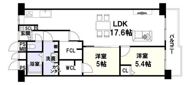 労住まきのハイツ一号棟の間取り