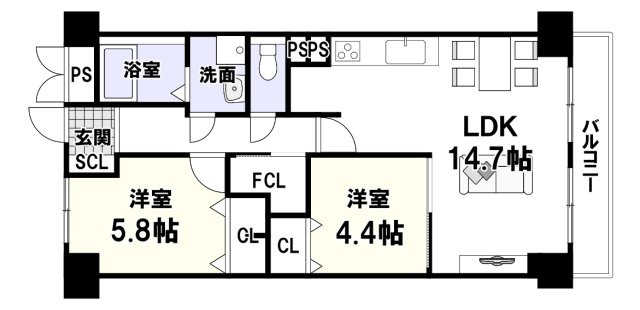 枚方ハイツ第八号棟の間取り