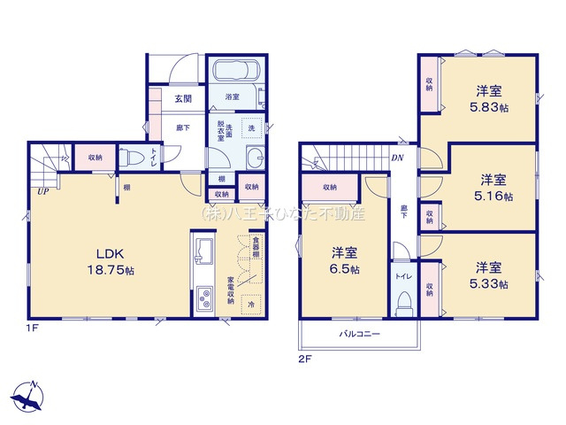 『八王子市新築戸建て』八王子市下柚木2-9-12【仲介手数料無料】　１期の間取り|～仲介手数料無料☆八王子ひなた不動産～八王子市下柚木　新築戸建て