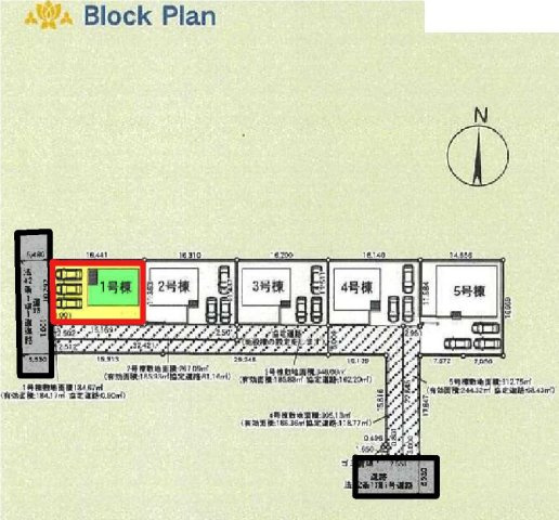 新築　太田市大原町第9　クレイドルガーデン　１号棟の区画図|1号棟　区画図　西側接道幅員約5.4ｍ			
	

