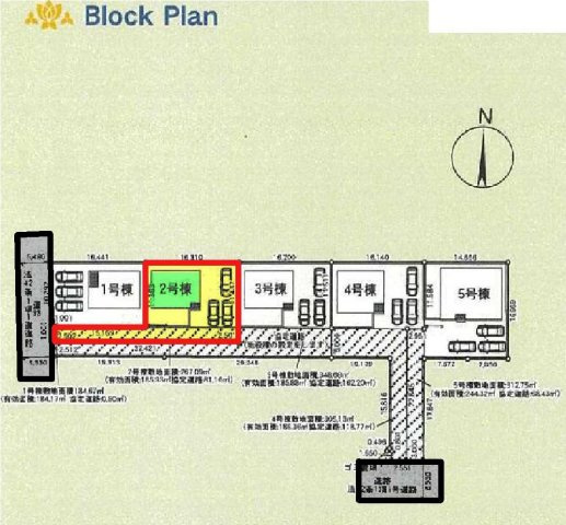 新築　太田市大原町第9　クレイドルガーデン　2号棟の区画図|1号棟　区画図　西側接道幅員約5.4ｍ			
	
