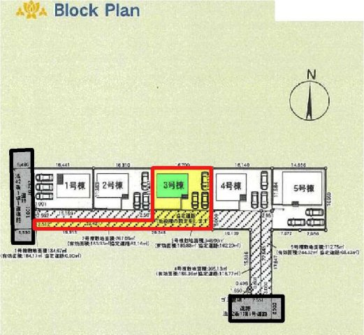 新築　太田市大原町第9　クレイドルガーデン　3号棟の区画図|1号棟　区画図　西側接道幅員約5.4ｍ			
	
