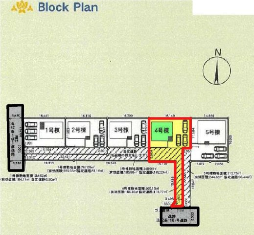 新築　太田市大原町第9　クレイドルガーデン　4号棟の区画図|1号棟　区画図　南側接道幅員約6.9ｍ			
	
