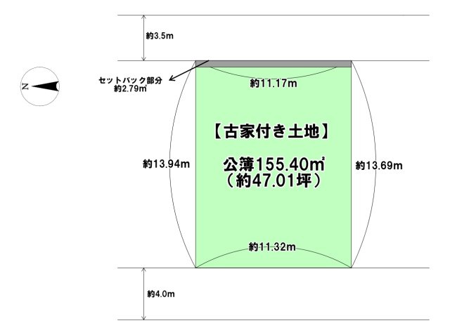 天理市三島町　売土地の土地図|土地面積　約155.18㎡（約46.99坪）