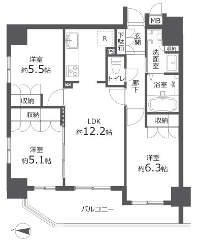 アイディーコート所沢ブリエの間取り|10階建て9階部分、角部屋、3LDKの間取りです。
