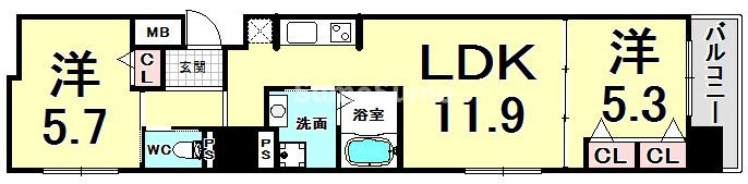 プリオーレ三宮の間取り