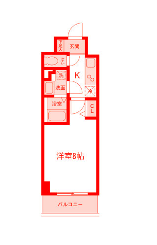 平塚市代官町の賃貸マンションの間取り|1Kの間取り
